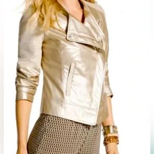 Chico’s | Women Jacket | Champagne gold faux leather Motorcycle Jacket | size 2